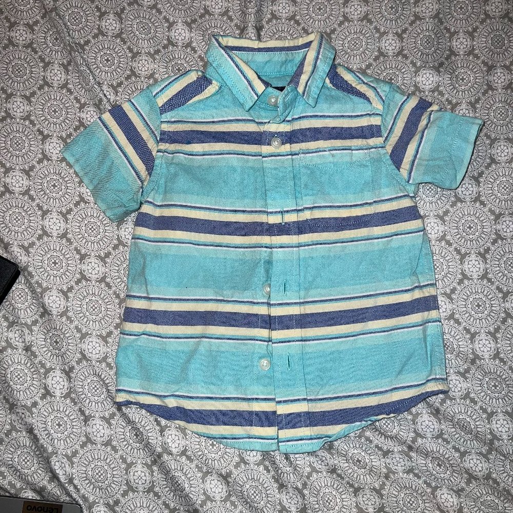 The Children's Place Boy Striped Button Down Collar Shirt Size 18-24M Blue